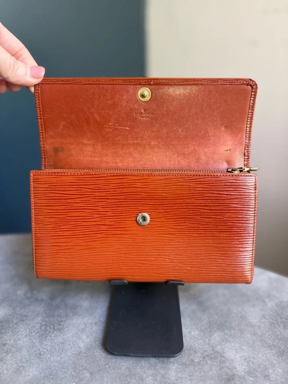 Louis Vuitton Brown Orange Epi Leather Fold-Over Clutch